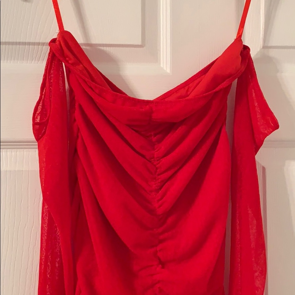 Motel Azalea rushed off the shoulder mini dress!